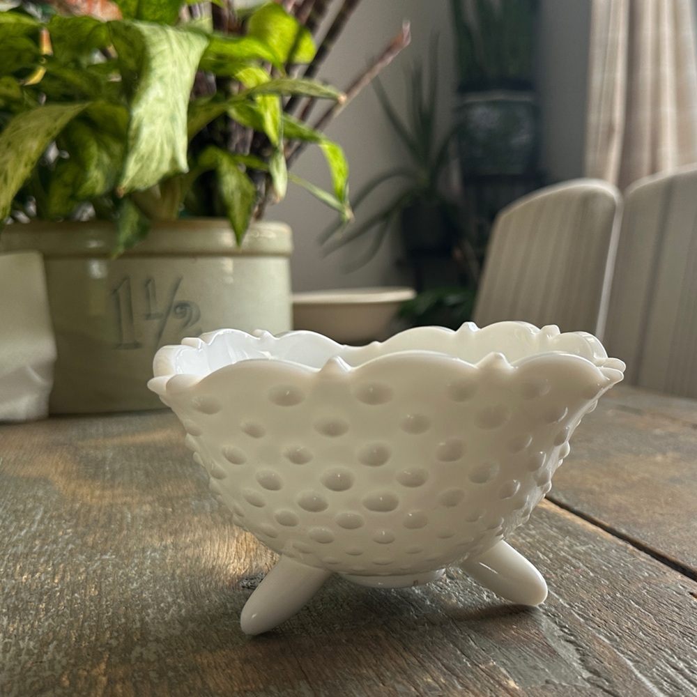 Vintage milk glass hobnail candy dish